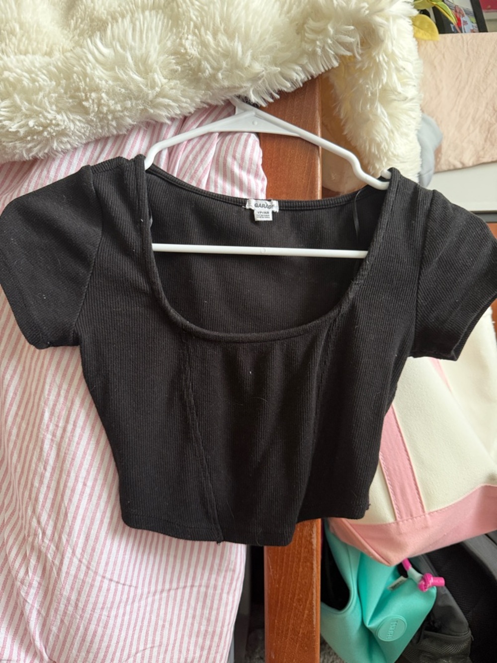 Garage Black Ribbed Scoop Neck Crop Top